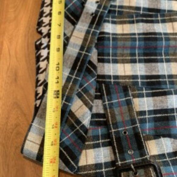 Skirt, plaid, kilt, high low hem, belted, sparkle lurex, EUC, sz Med, - Picture 5 of 15